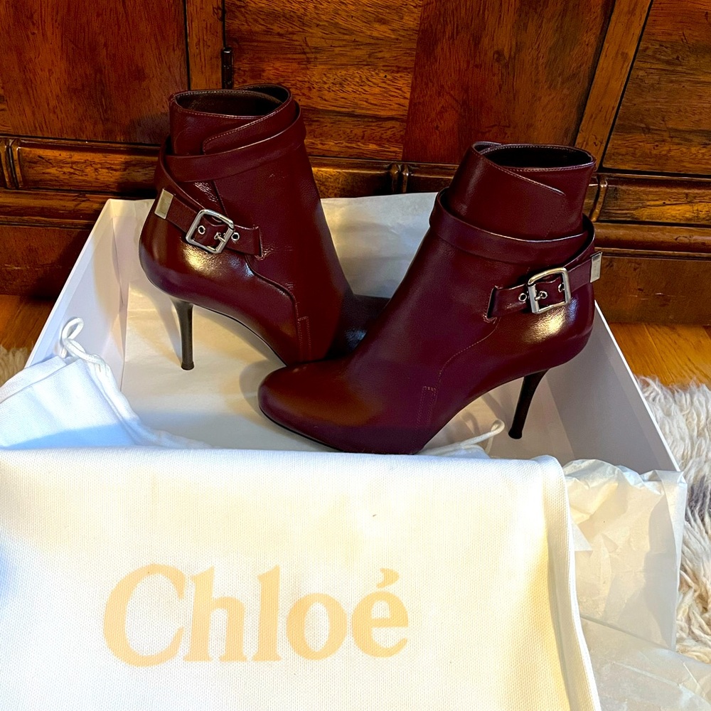 Chloe Burgundy Ankle Booties